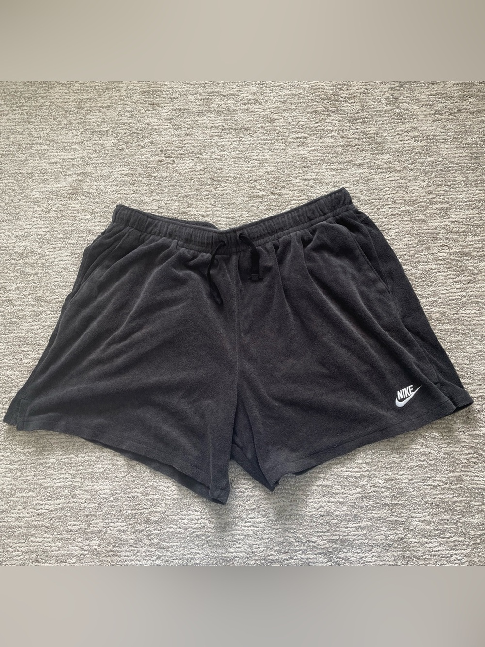 Nike Club Fleece Mens Terry Towel Flow Shorts Black Size XL Gym Lounge 5” Inseam